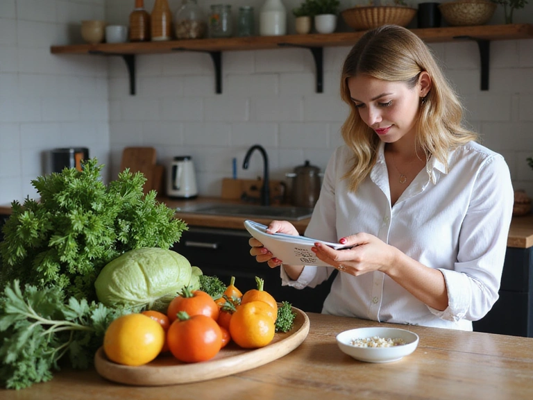 Donna che legge etichette alimentari per intolleranze
