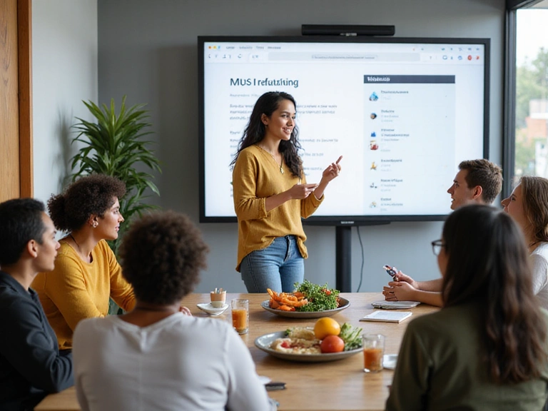 Gruppo di persone che partecipano a un workshop di nutrizione con un relatore